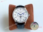High Quality Replica LONGINES Men's Watch Black Genuine Leather Strap White Face Dial Silver Case Watch 40*12mm